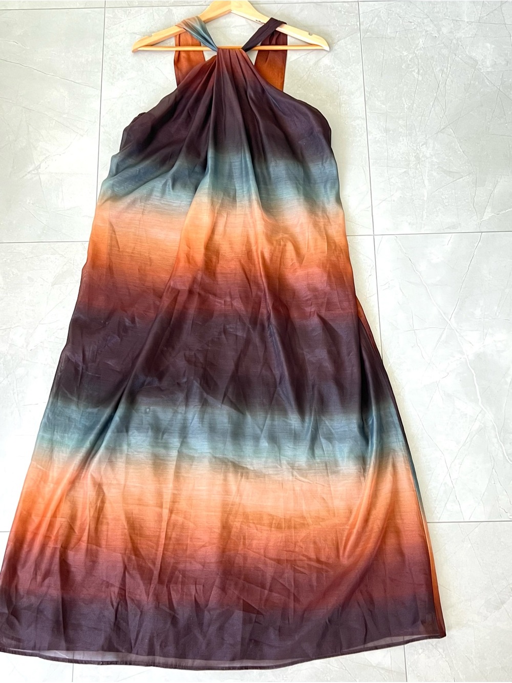 BANANA REPUBLIC Block Multicolor Haltered Sleeveless Cocktail Maxi Dress Sz 12 - Picture 12 of 16